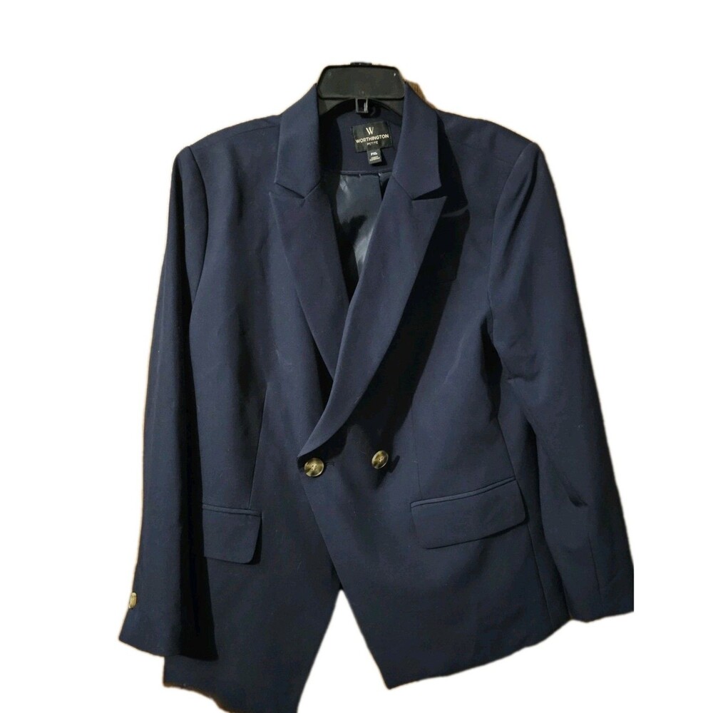 Worthington Size Petite XL Polyester Blend 2 Button Black Suit Blazer Jacket